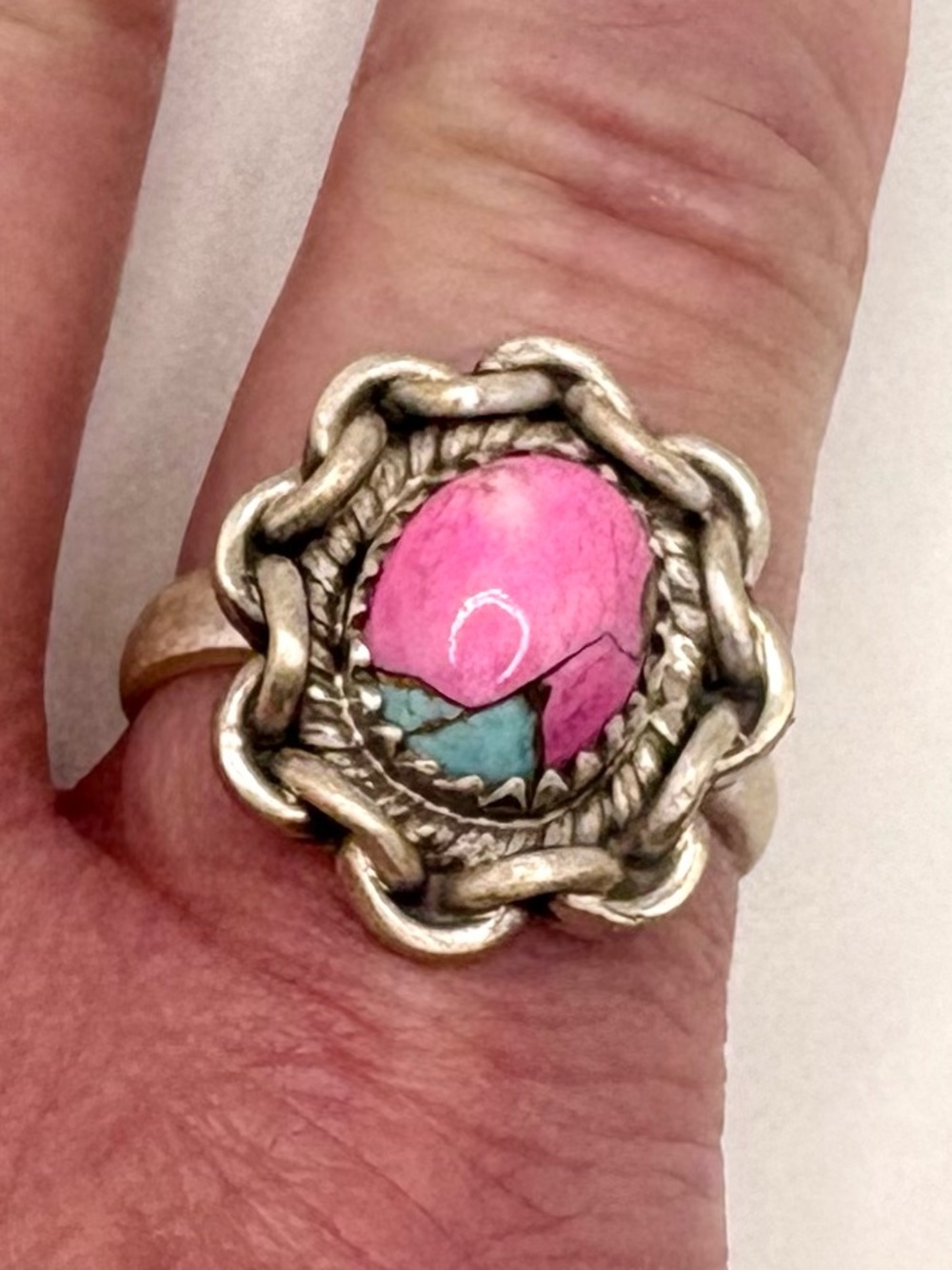 NWT Artisan Sterling Silver Cotton Candy Turquoise Ring Adjustable - Picture 14 of 14
